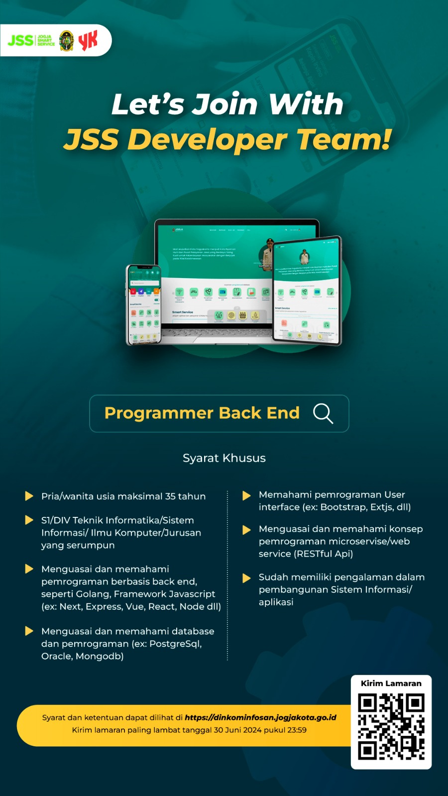 Lowongan Programmer Back End Dinkominfosandi 2024